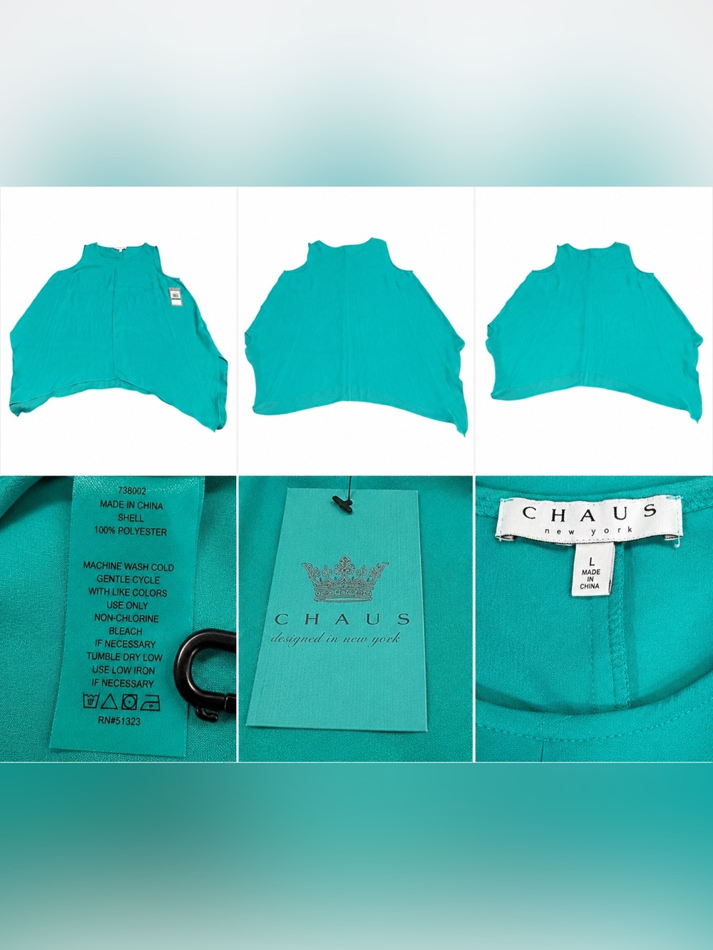 Title: Chaus New York Women’s L Teal Sleeveless Flowy‎ Asymmetrical Blouse NWT